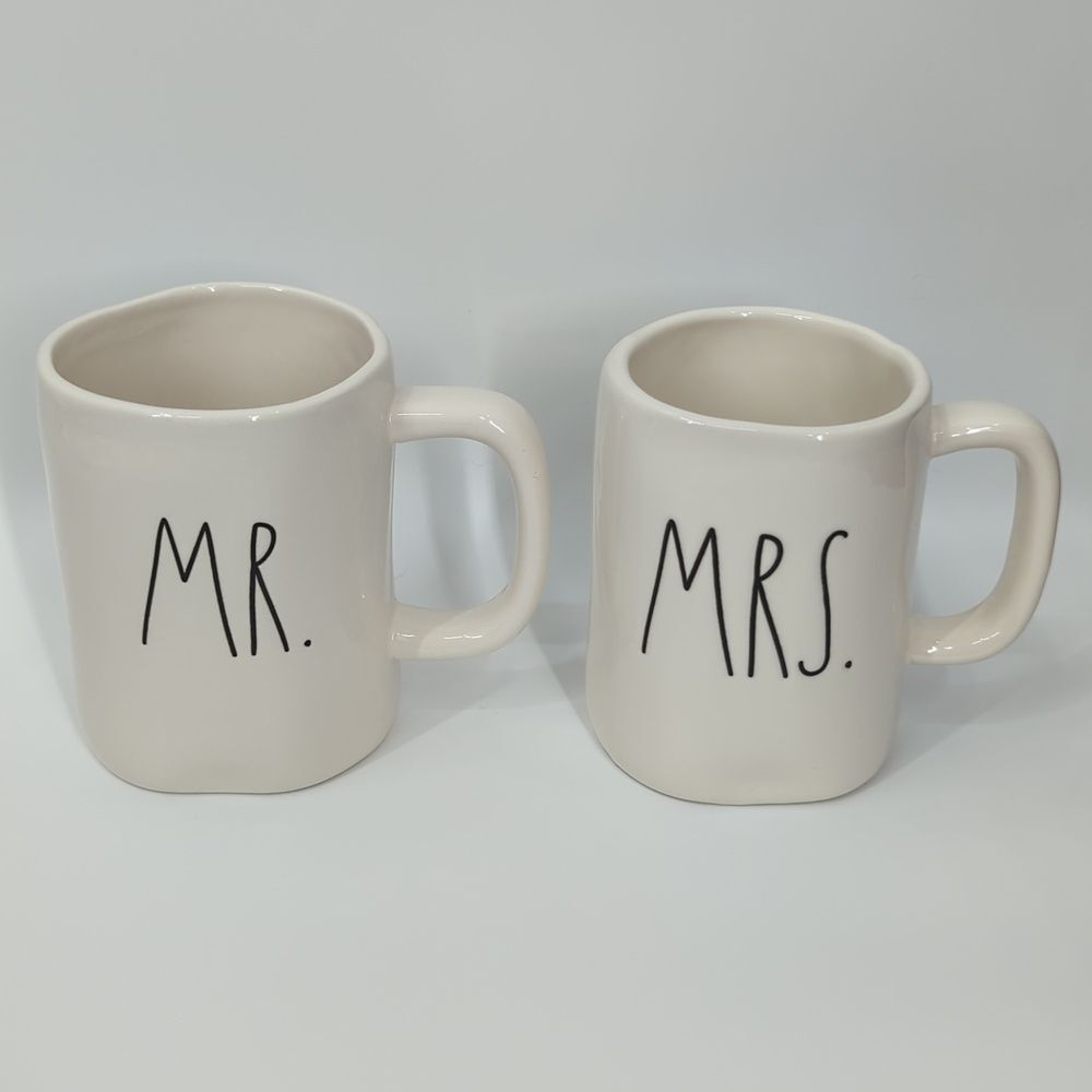 Rae Dunn Mr & Mrs Mug Set, 2 Stoneware Mugs Farmhouse Engagement Wedding Gift